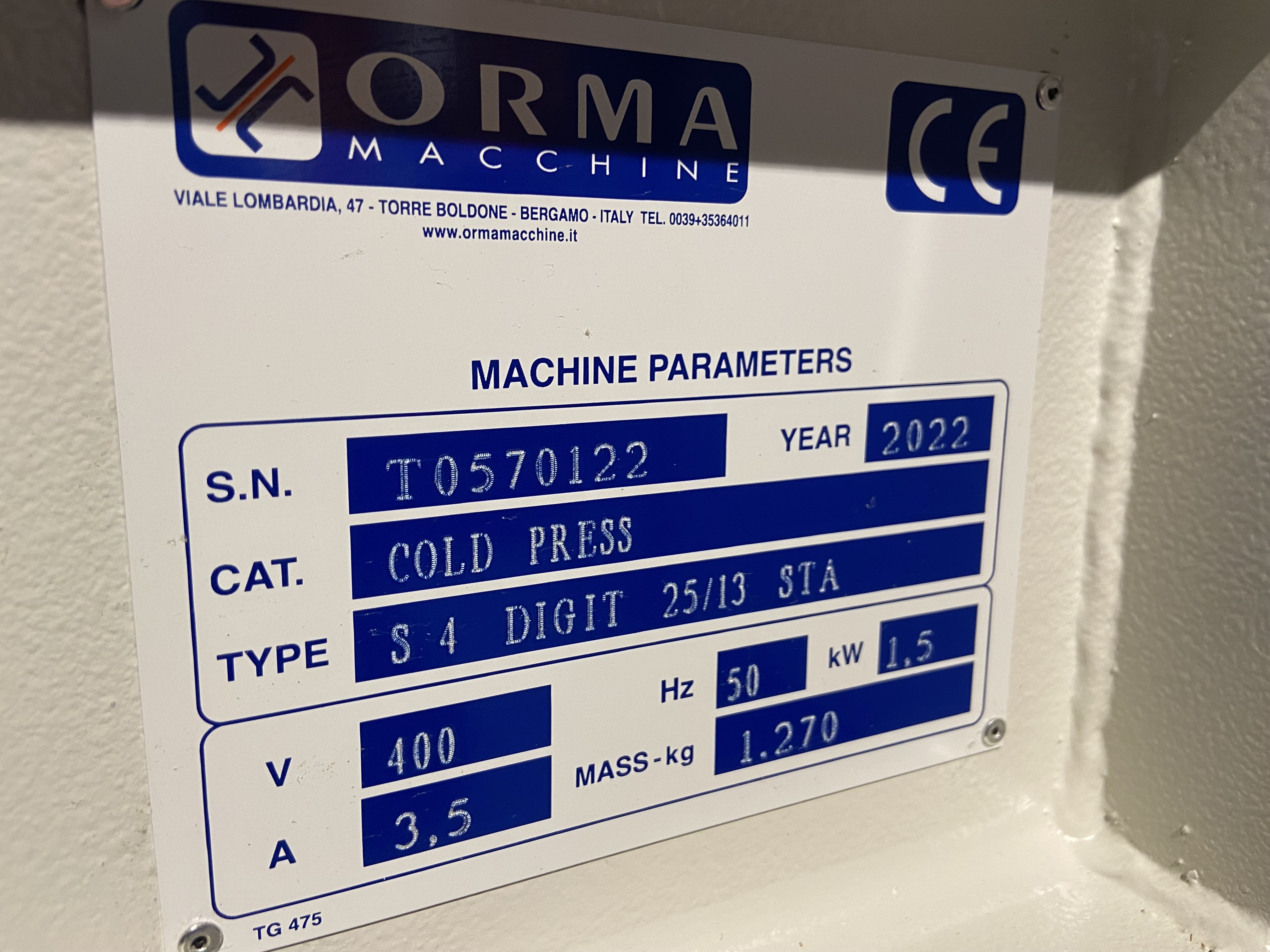 Orma S4 Digit 25/13 STA gebruikte platenpers