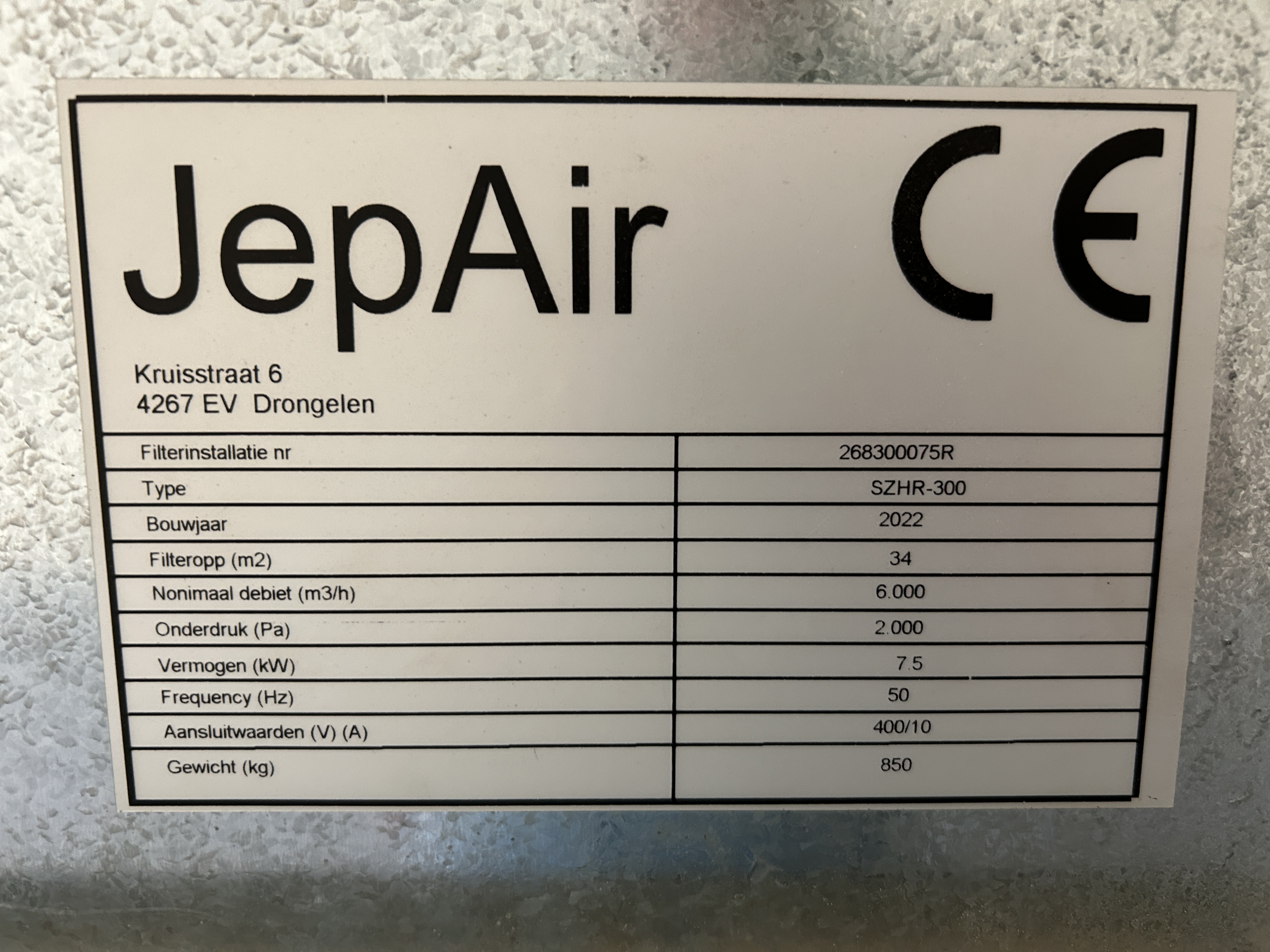 Jepair SZHR-300 gebruikte afzuigunit