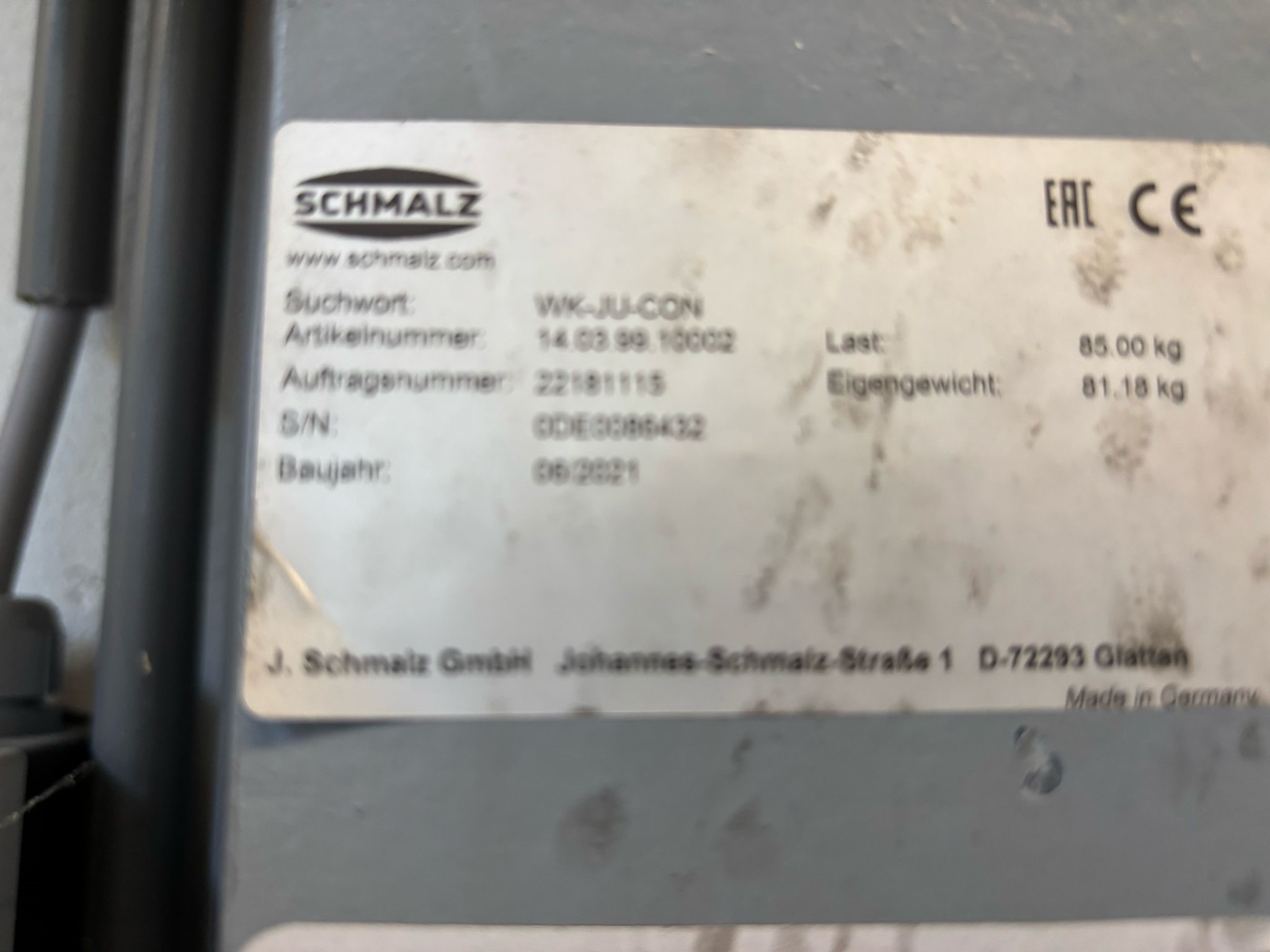 Schmalz Jumbo Ergo 85 gebruikte vacuümheffer